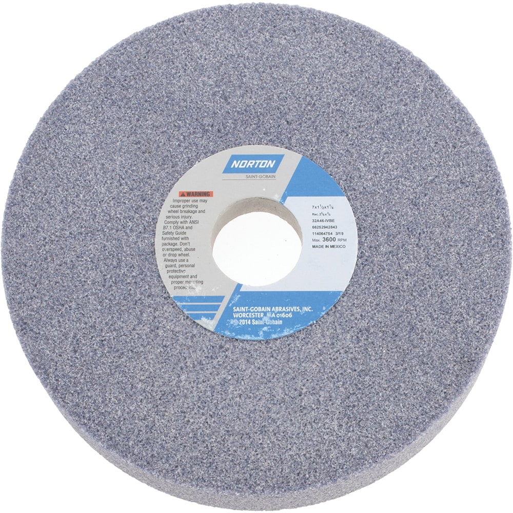 Norton 66252942843 Surface Grinding Wheel: 7" Dia, 1-1/2" Thick, 1-1/4" Hole, 46 Grit, I Hardness Image