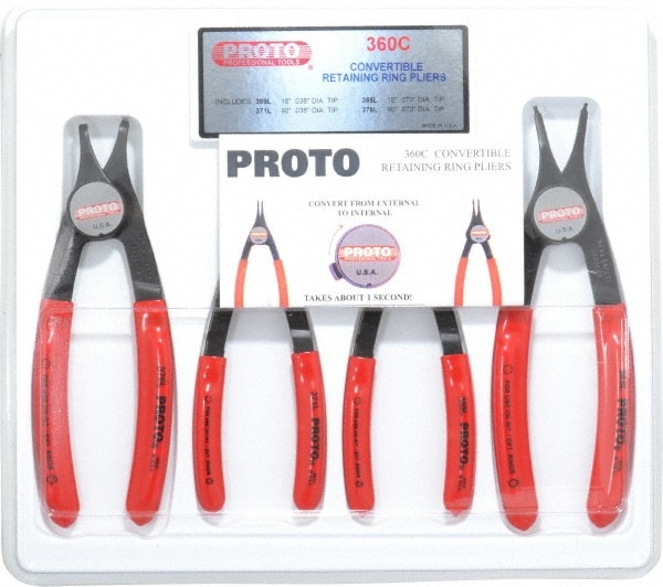 PROTO J360C 4 Piece, 3/8 to 2" Bore, 1/4 to 2" Shaft, Convertible Retaining Ring Pliers Set Image