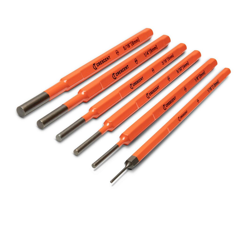 Punch Sets; Set Type: Nail ; Material: Steel ; Container Type: Plastic Case ; Maximum Punch Size (Decimal Inch): 0.0310 ; Includes: 1/16 in; 1/8 in; 5/32 in; 3/16 in; 1/4 in; 5/16 in ; Number Of Pieces: 6