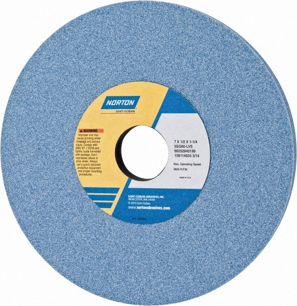 Norton 66252940199 Surface Grinding Wheel: 7" Dia, 1/2" Thick, 1-1/4" Hole, 60 Grit, L Hardness Image