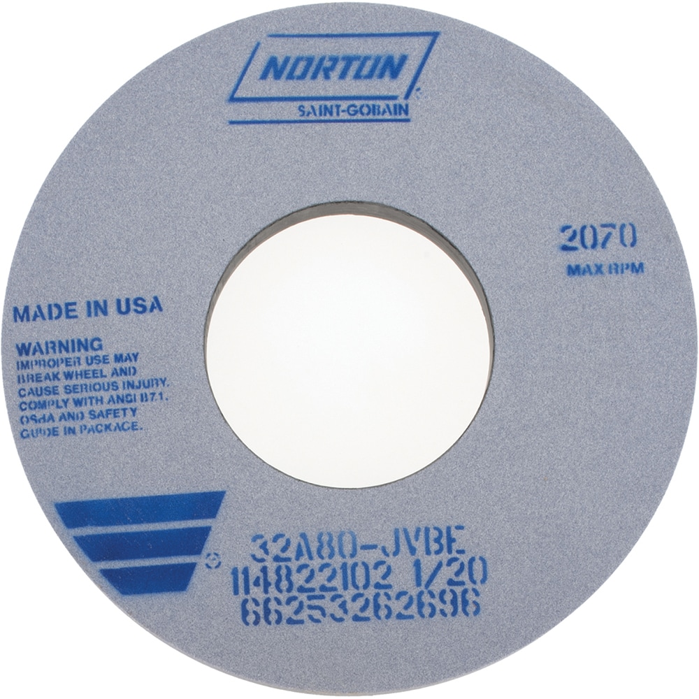 Norton 66253262696 Surface Grinding Wheel: 12" Dia, 1" Thick, 5" Hole, 80 Grit, J Hardness Image