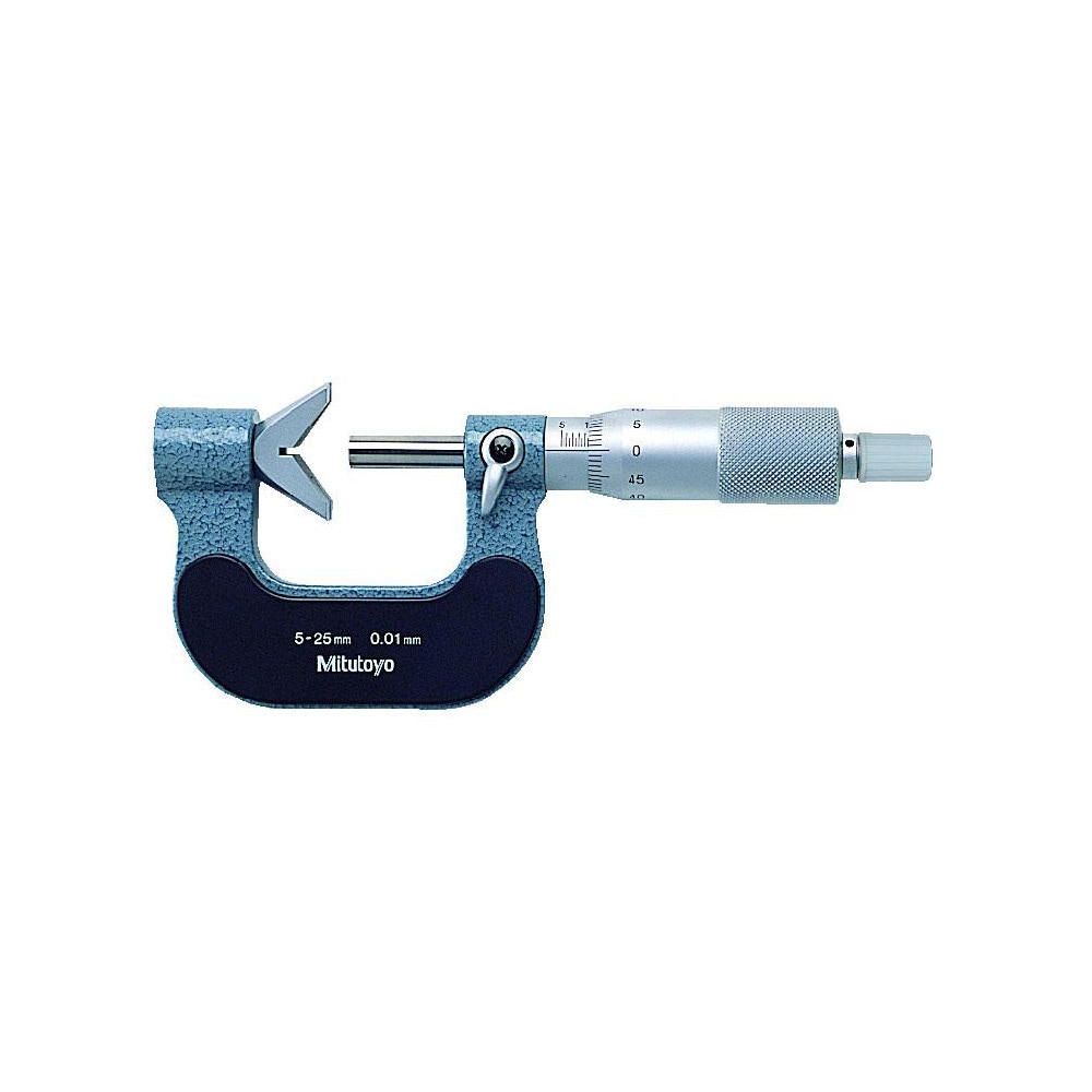 Mitutoyo 114-163 0.05 to 0.6 Inch Measurement, 0.001 Inch Graduation, Accuracy Up to 0.0002 Inch, 3 Flutes Measured, Ratchet Stop Thimble, Mechanical V Anvil Micrometer Image