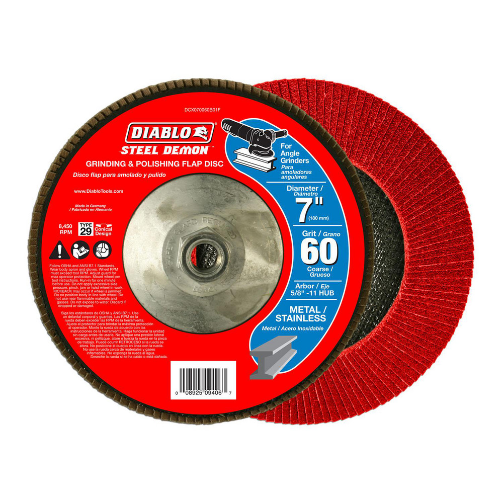 Flap Disc:  7" Dia, 60 Grit, Zirconia Alumina, Type 29
