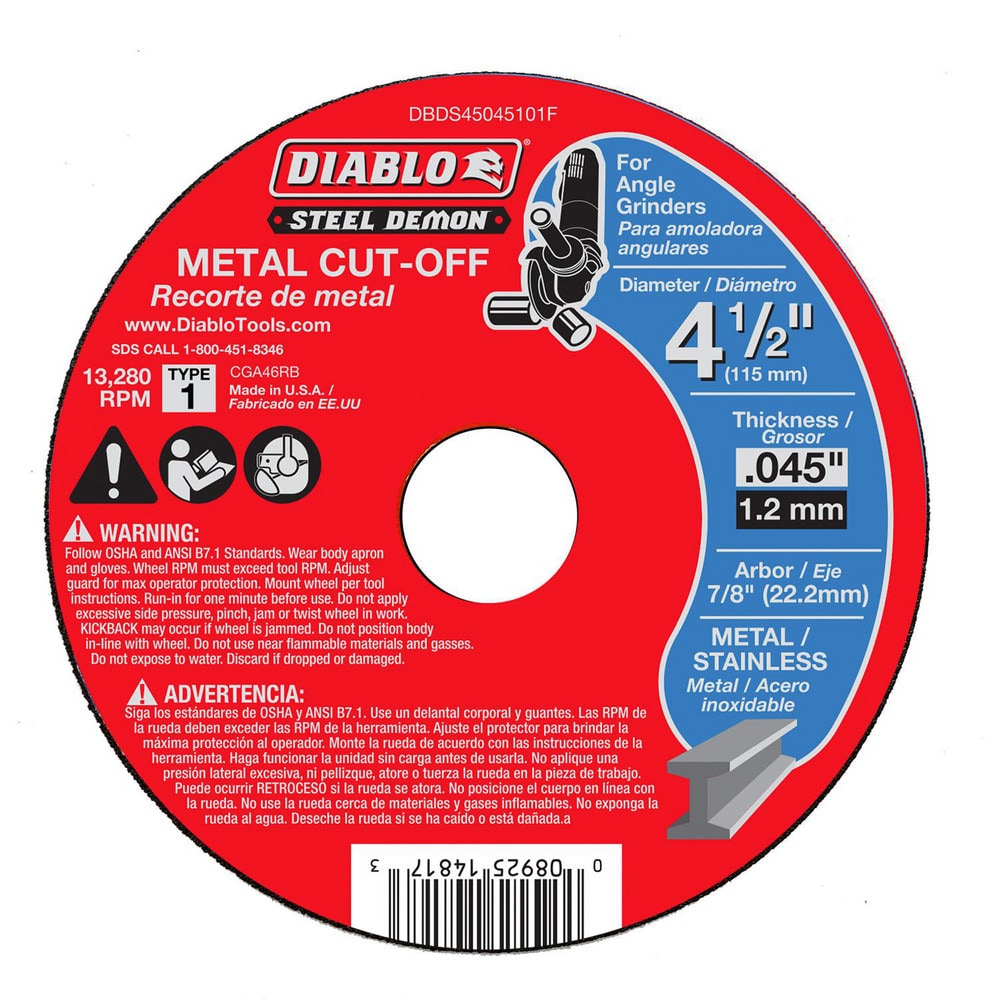 DIABLO Cut Off Wheel Type 1 01 41 4 1 2 Dia Ceramic MSC 