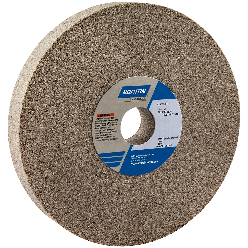 Norton 66253044629 Surface Grinding Wheel: 8" Dia, 1" Thick, 1-1/4" Hole, 60 Grit, K Hardness Image