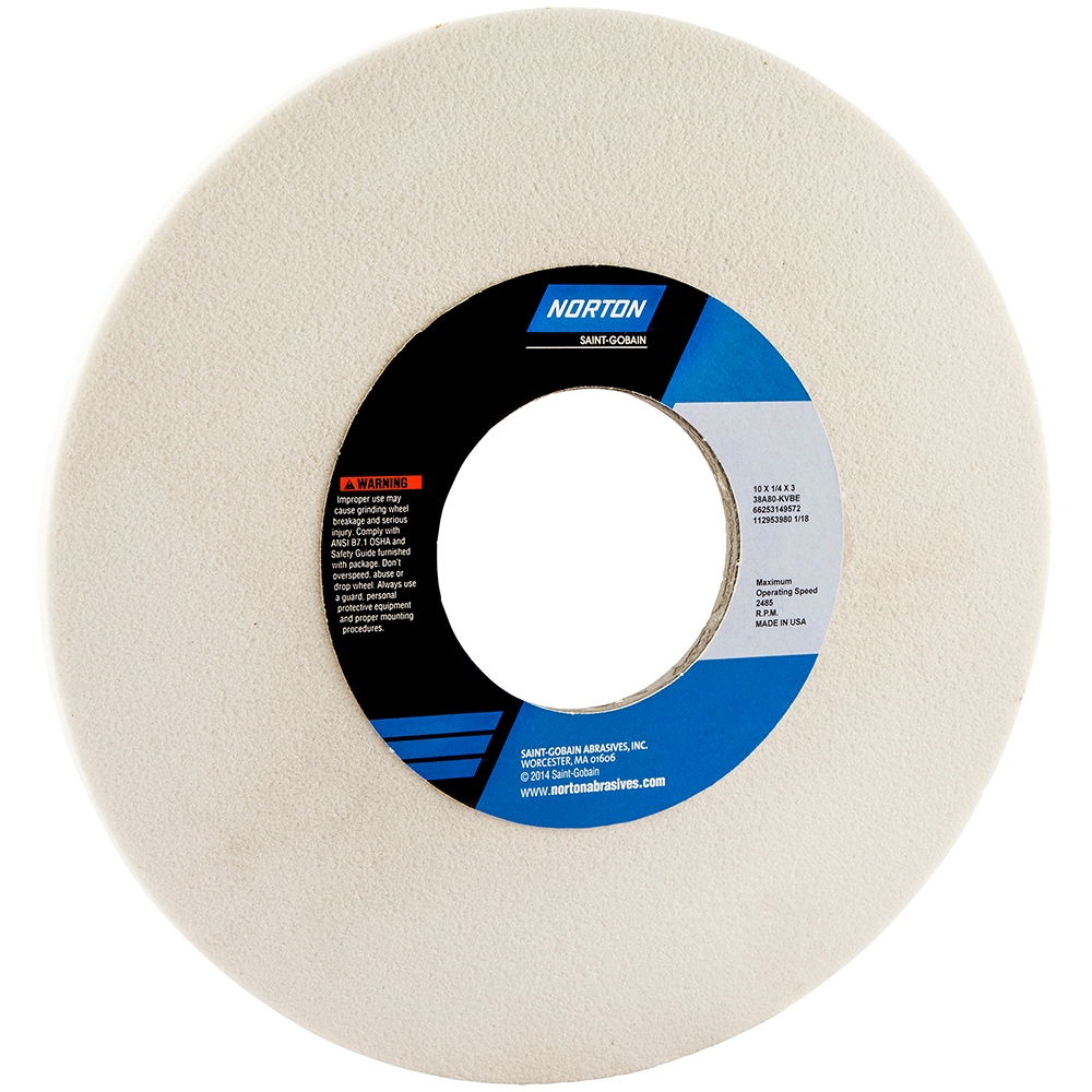 Norton 66253149572 Surface Grinding Wheel: 10" Dia, 1/4" Thick, 3" Hole, 80 Grit, K Hardness Image