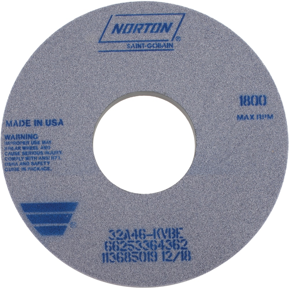 Norton 66253364362 Surface Grinding Wheel: 14" Dia, 1-1/2" Thick, 5" Hole, 46 Grit, K Hardness Image