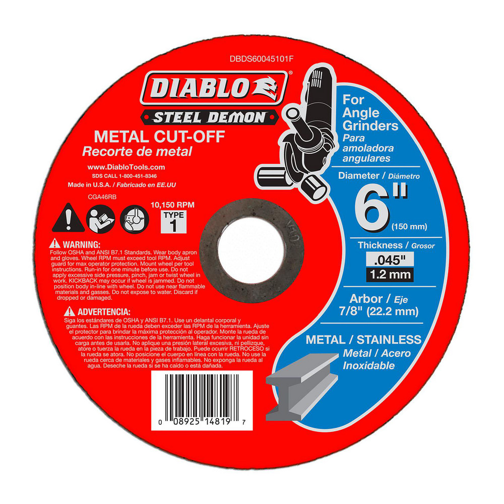 DIABLO Cutoff Wheel Type 1 (01/41), 6" Dia, Ceramic MSC Direct