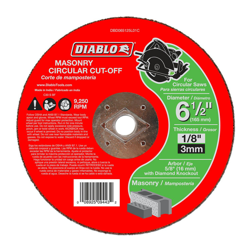 DIABLO CutOff Wheel Type 1 (01/41), 61/2" Dia, Silicon Carbide