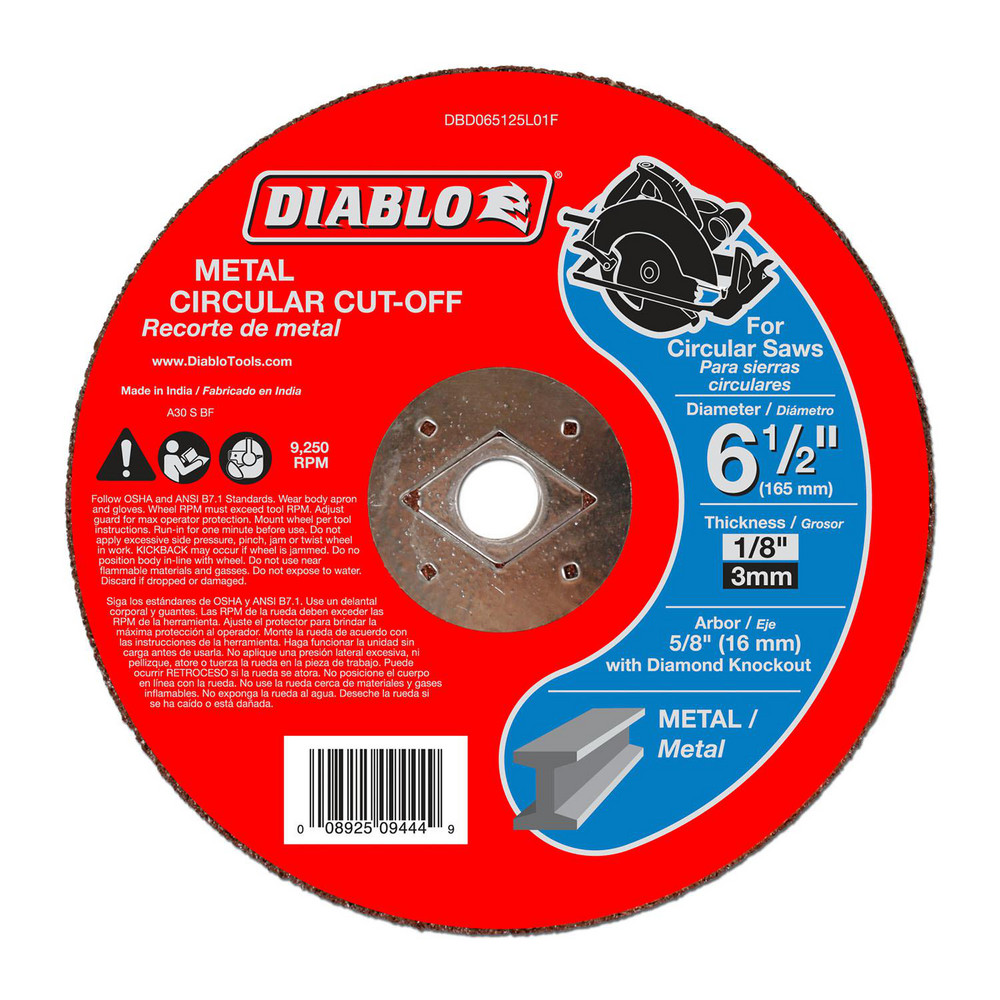 DIABLO Cutoff Wheel Type 1 (01/41), 61/2" Dia, 1/8" Thick, Aluminum Oxide MSC Direct