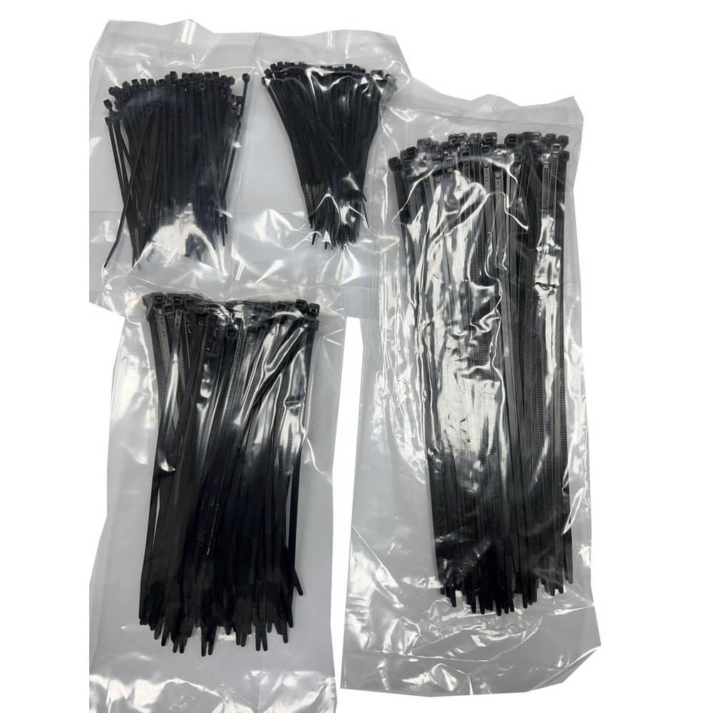 Cable Tie Assortments; Cable Tie Style: Standard ; Color: Black ; Tensile Strength: 18 lb; 50 lb ; Number of Pieces: 400 ; Container Type: Bag ; Overall Length: 100.00