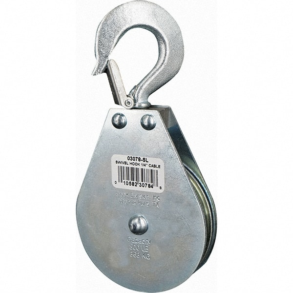 Blocks & Pulleys; Type: Block & Tackle Hoist ; Rope Type: Wire ; Sheave Style: Single ; Rope Diameter (Inch): 1/4 ; Sheave Outside Diameter (Inch): 3 ; Load Capacity (Lb.): 800