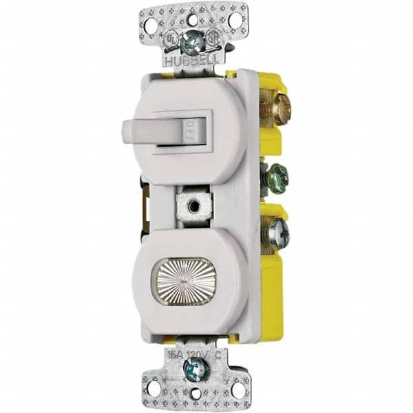 Hubbell Wiring Device-Kellems RC109W Toggle Switches; Switch Type: General Purpose ; Switch Sequence: Off-On ; Contact Form: SPST ; Actuator Type: Rocker ; Horsepower (HP): 1 ; Terminal Type: Screw 