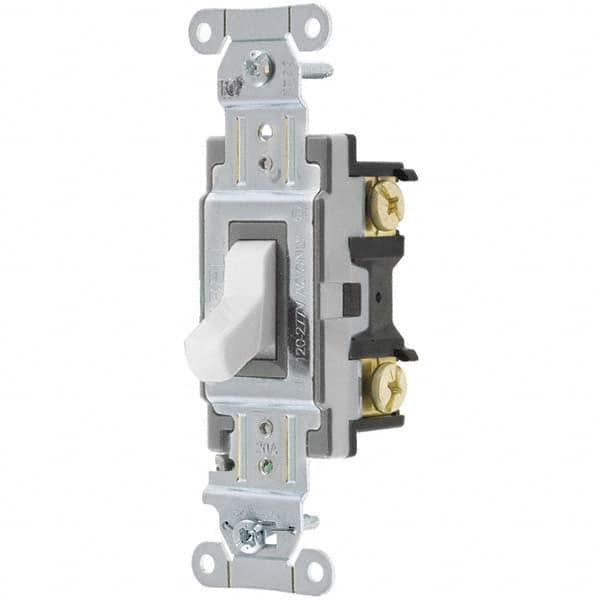 Hubbell Wiring Device-Kellems CSB420W Toggle Switches; Switch Type: Medium Duty ; Switch Sequence: Off-On ; Contact Form: SPDT ; Actuator Type: Toggle ; Horsepower (HP): 1 @ 125 VAC; 2 @ 277 VAC ; Terminal Type: Screw 
