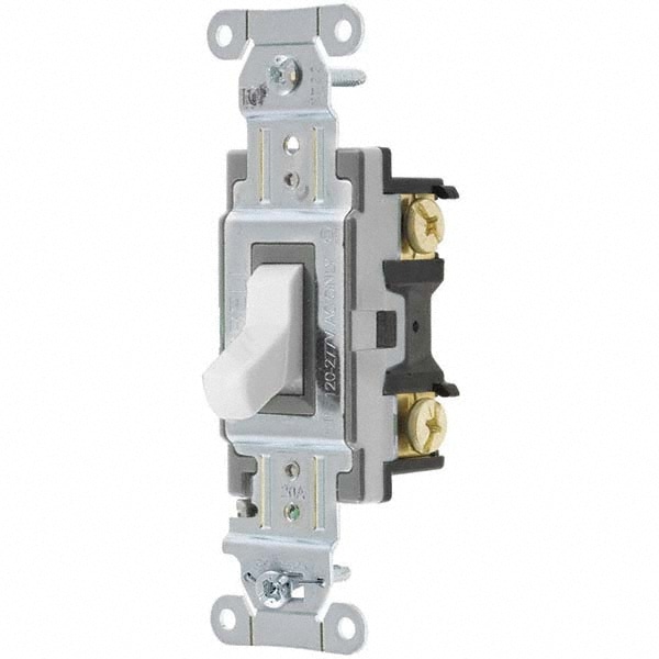 Hubbell Wiring Device-Kellems CSB420W Toggle Switches; Switch Type: Medium Duty ; Switch Sequence: Off-On ; Contact Form: SPDT ; Actuator Type: Toggle ; Horsepower (HP): 1 @ 125 VAC; 2 @ 277 VAC ; Terminal Type: Screw Image