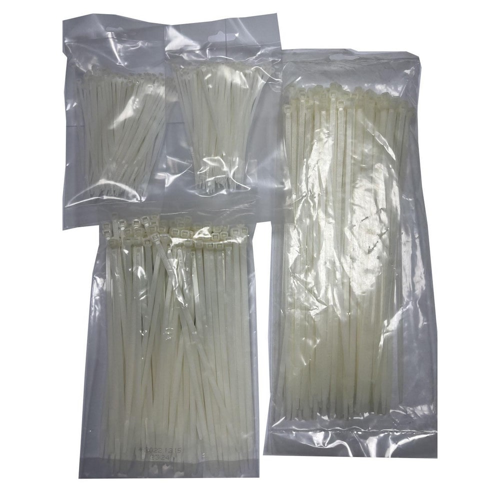 Cable Tie Assortments; Cable Tie Style: Standard ; Color: Natural ; Tensile Strength: 18 lb; 50 lb ; Number of Pieces: 400 ; Container Type: Bag ; Overall Length: 100.00