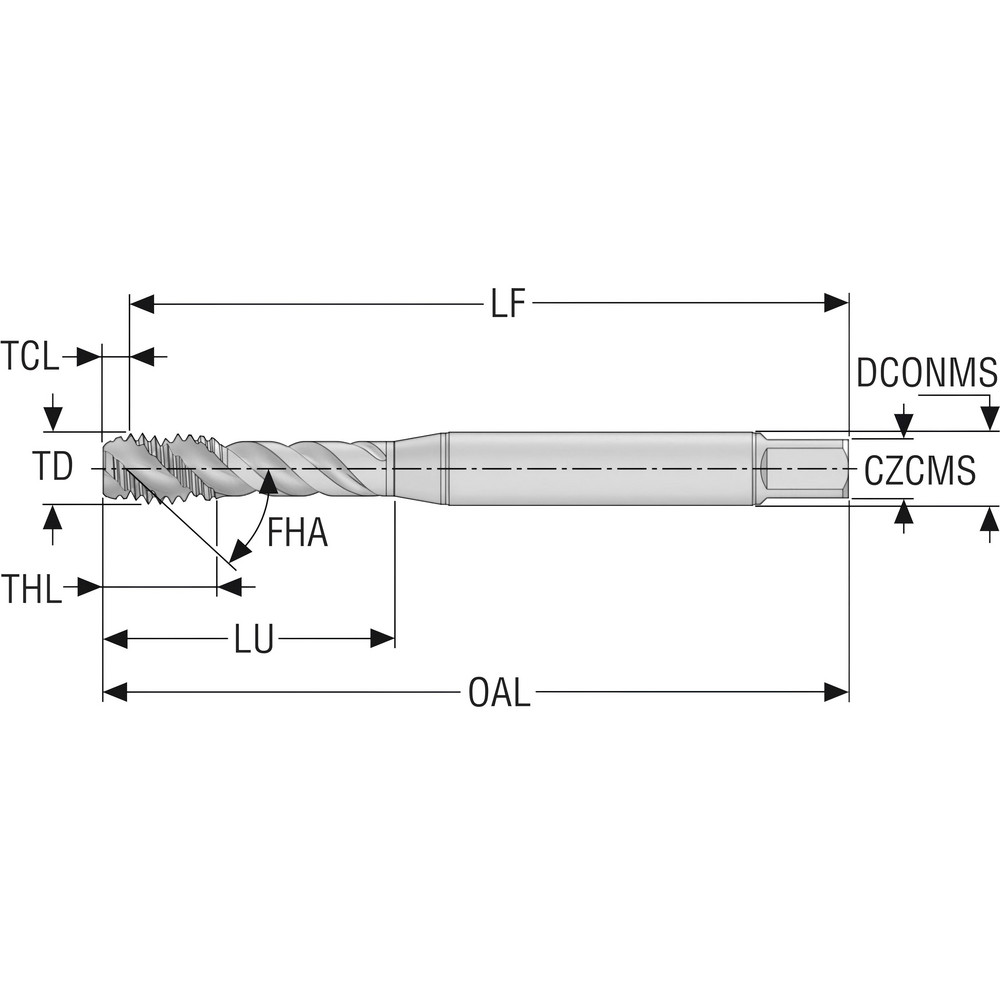 Seco Spiral Flute Tap 5/1624 UNF, 3 Flutes, Modified Bottoming, 2B