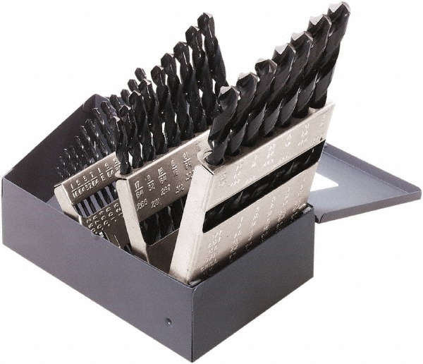 Drill Bit Set: Jobber Length Drill Bits, 29 Pc, 0.0625" to 0.5" Drill Bit Size, 118 &deg;, High Speed Steel - Oxide, Series 159