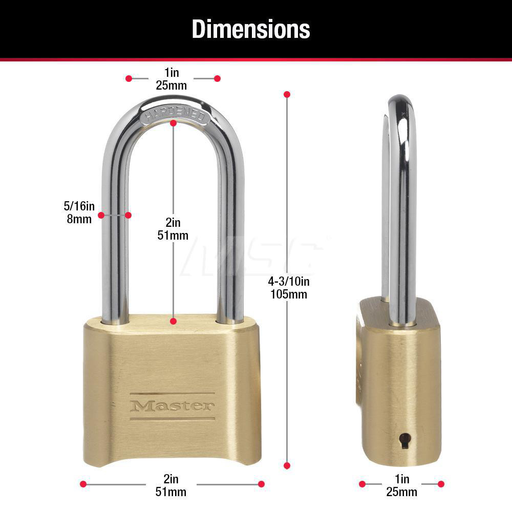 Master Lock - Combination Lock: Solid Brass, 2" Wide | MSC Direct