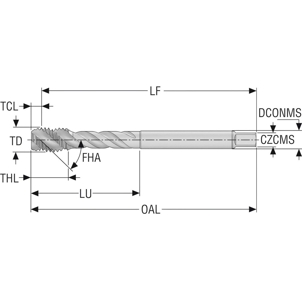 Seco Spiral Flute Tap M18 Metric, 4 Flutes, Bottoming, 6H (mod