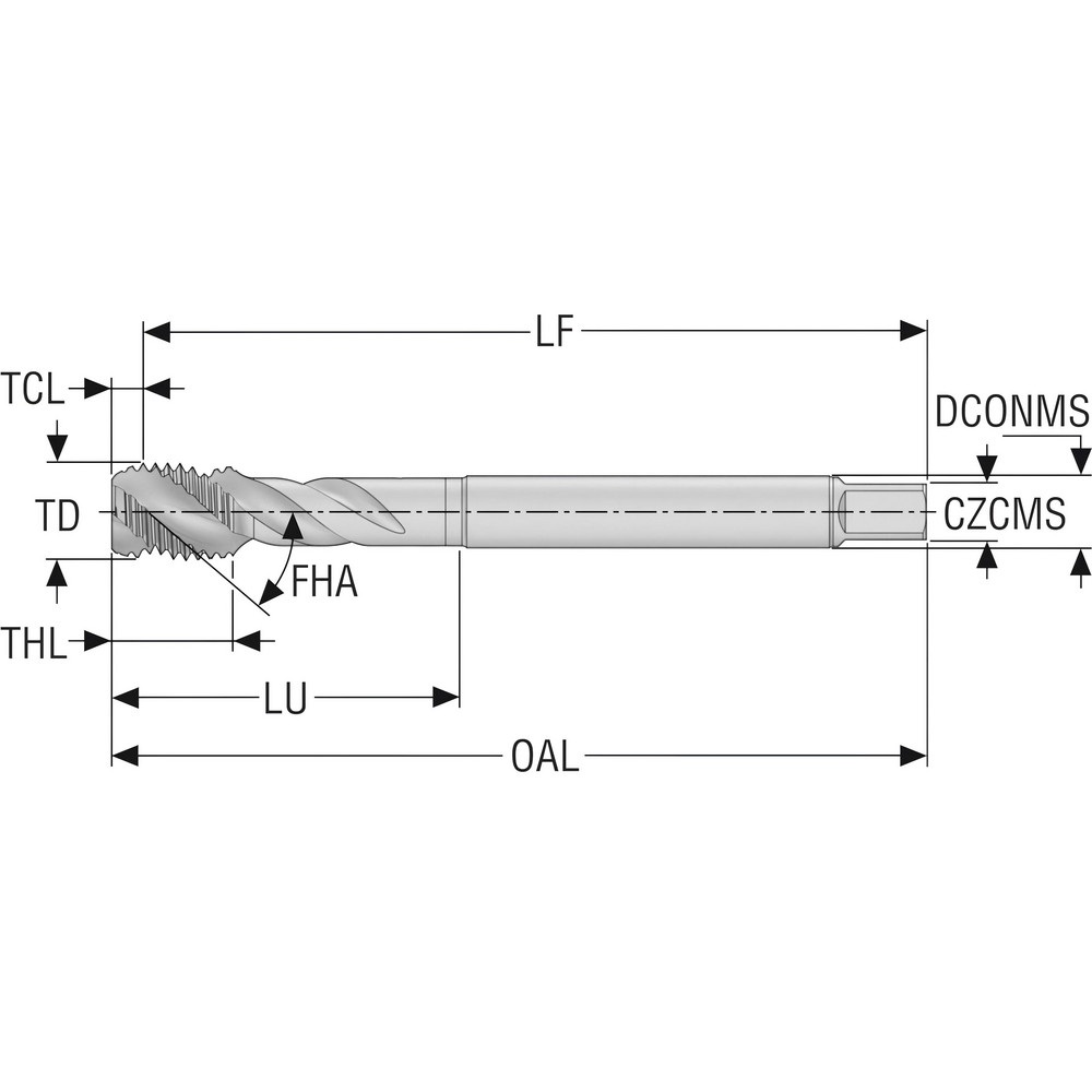 Seco Spiral Flute Tap MF8x1.0 Metric Fine, 3 Flutes, Modified Bottoming, 6H Class of Fit, HSS