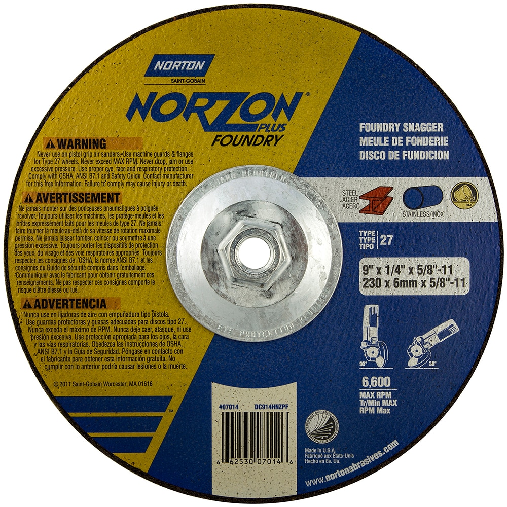 Norton 66253007014 Depressed Center Wheel: Type 27, 9" Dia, Ceramic Image