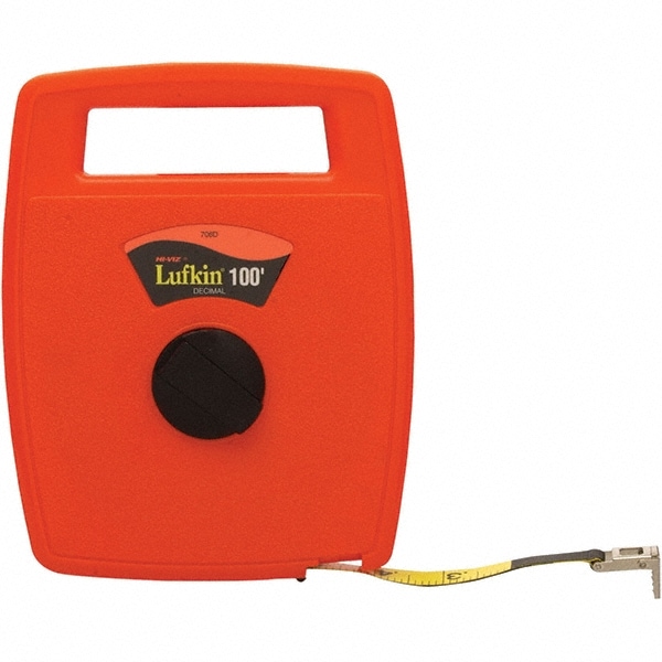 Tape Measure: 100' Long, 1/2" Width, Yellow Blade