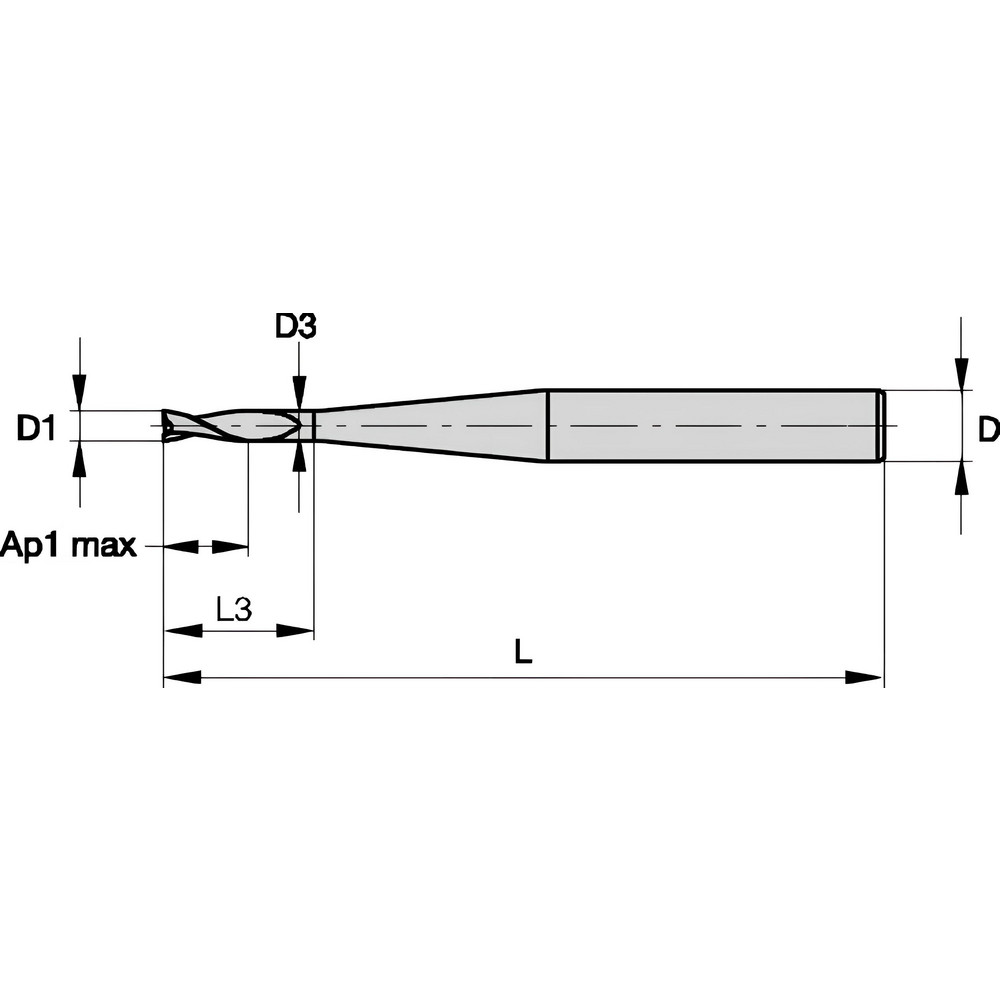 Widia Square End Mill 1.8 mm Dia, 2.7 mm LOC, 2 Flute, Solid Carbide