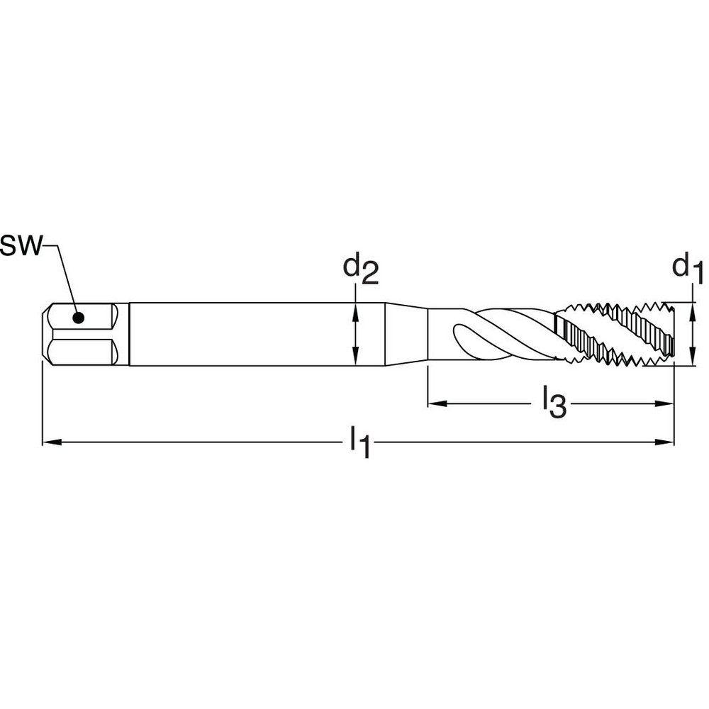 Guhring Spiral Flute Tap M6x1.00 Metric, 3 Flutes, Modified