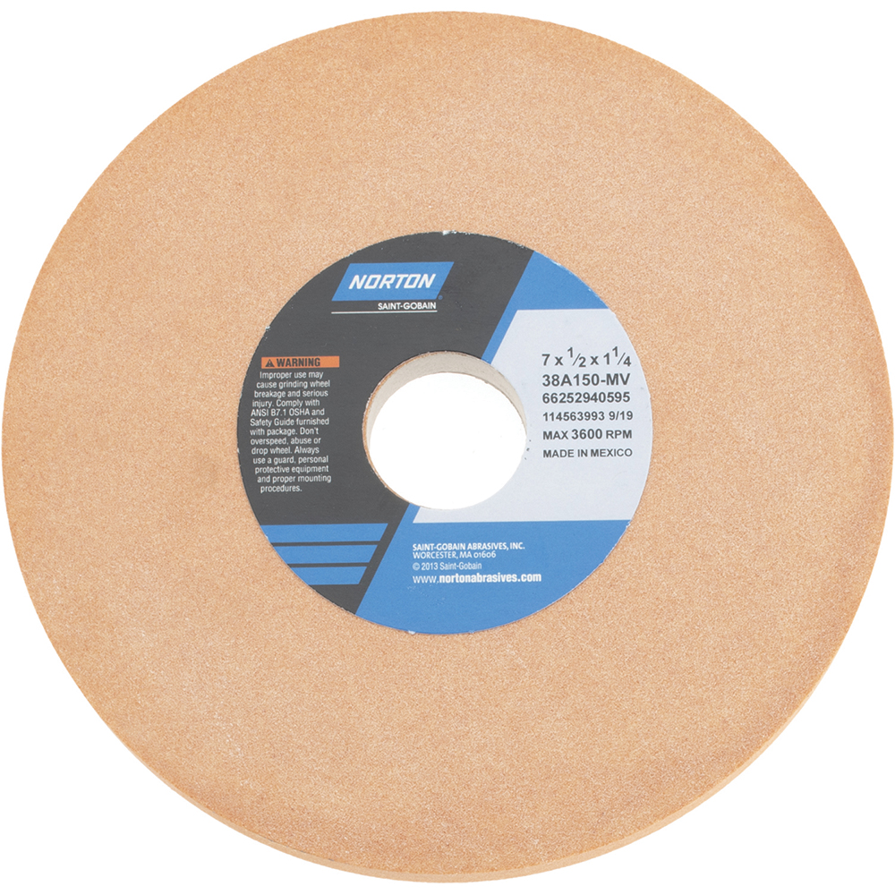 Surface Grinding Wheel: 7" Dia, 1/2" Thick, 1-1/4" Arbor, 150 Grit - Type 1, Aluminum Oxide, Vitrified Bond, Very Fine Grade