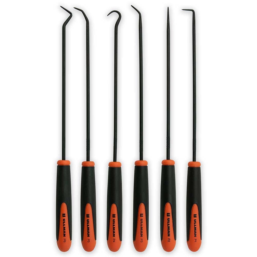 Ullman Devices CHP6-LP Scribe & Probe Sets; Type: Hook & Pick Scriber Set; Number of Pieces: 6; Overall Length: 9-3/4 in; Includes: Nylon Pouch; Number Of Pieces: 6; Contents: Complex Pick; Double Angled Pick; Straight Pick; Hook Pick; 90 Degree Pick; Combination Pick; Overall 