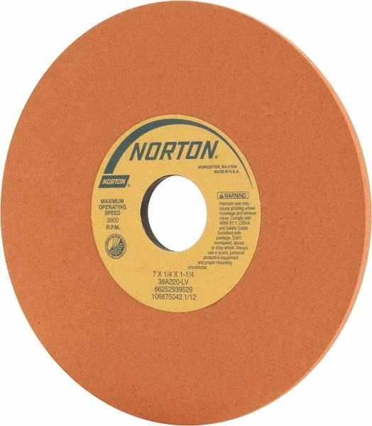 Norton 66252939529 Surface Grinding Wheel: 7" Dia, 1/4" Thick, 1-1/4" Hole, 220 Grit, L Hardness Image