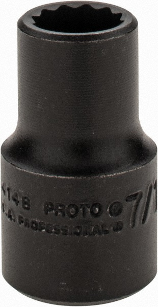 Standard  Hand Socket: 1/2" Drive, 7/16" Socket, 12-Point - 1-31/64" OAL, Black Oxide Finish, Not Tether Capable