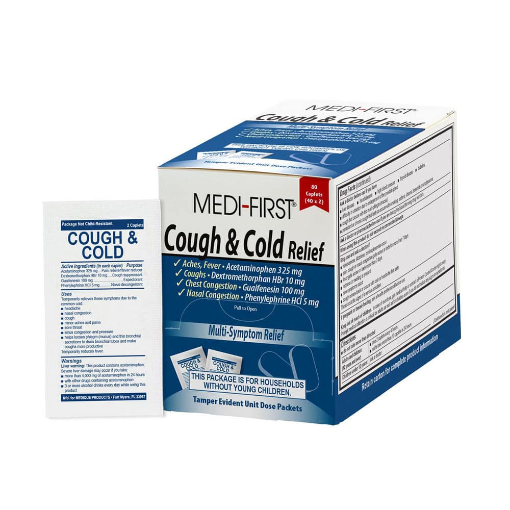 Medicinals; Relief Type: Cold & Allergy Relief; Form: Caplet; Container Type: Box; Type: Box; Features: Dextromethorphan Hbr 10 Mg; Phenylephrine Hcl 5 Mg80 Tablets Per Box (40 Paper Packets X 2 Caplets)