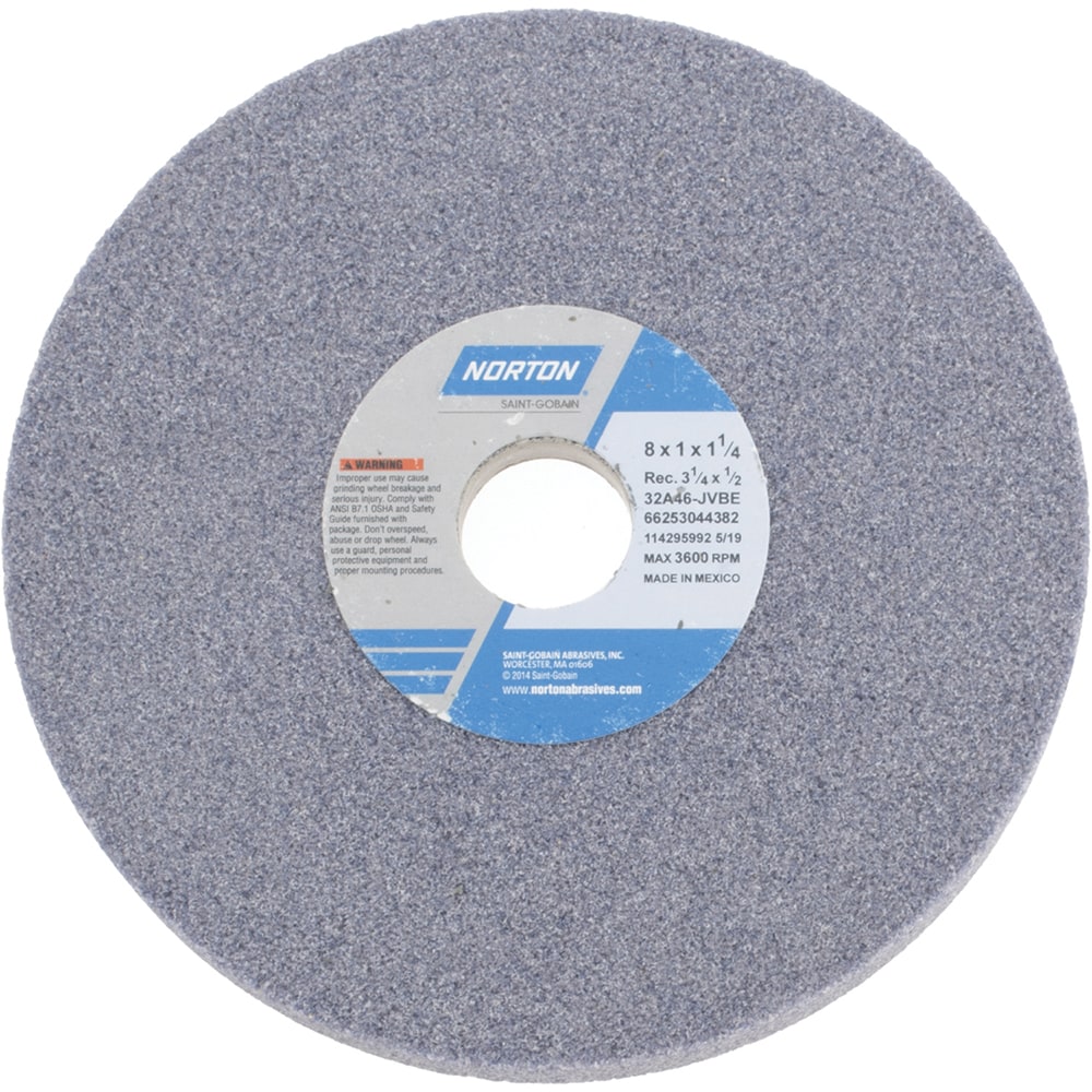 Norton 66253044382 Surface Grinding Wheel: 8" Dia, 1" Thick, 1-1/4" Hole, 46 Grit, J Hardness Image