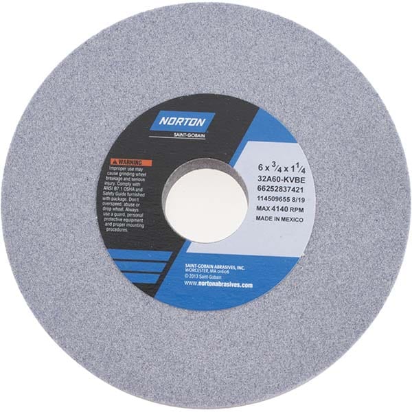 Norton 66252837421 Surface Grinding Wheel: 6" Dia, 3/4" Thick, 1-1/4" Hole, 60 Grit, K Hardness Image