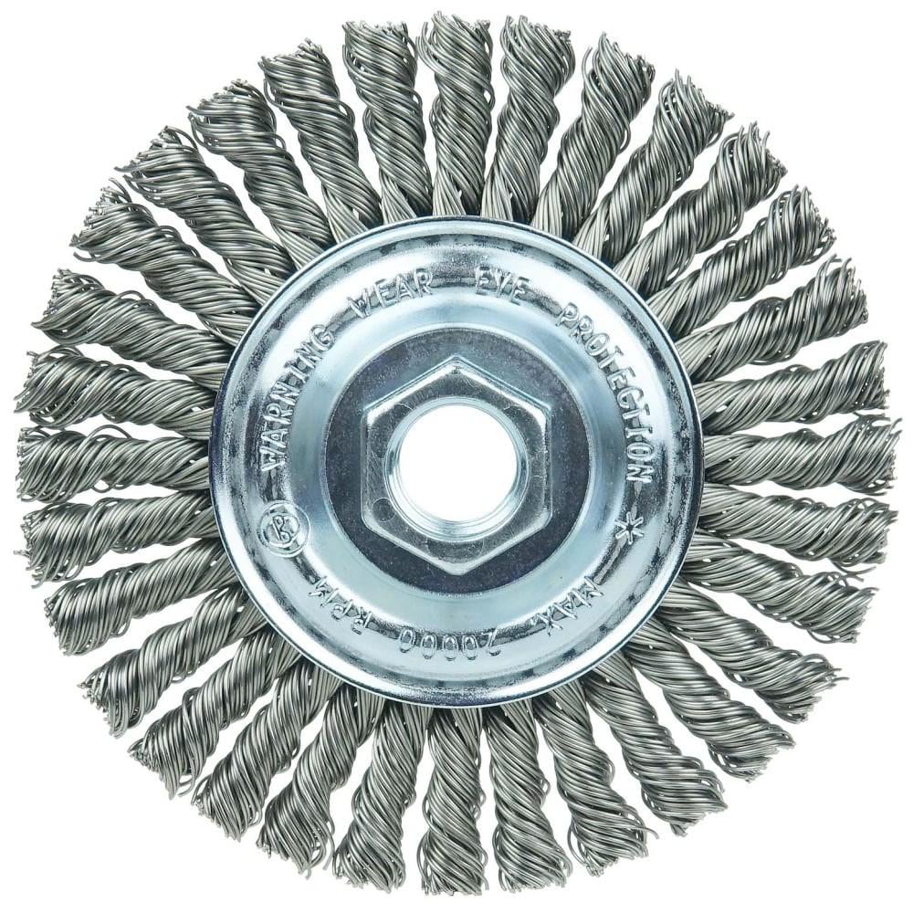 Weiler 36218 Wheel Brush: 4" Wheel Dia, 0.02" Wire Dia, Stringer Bead 