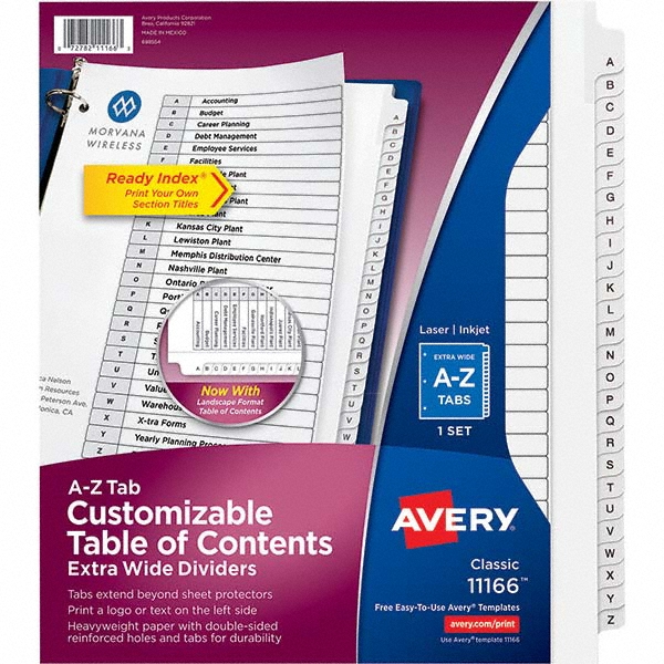 AVERY Tabs, Indexes & Dividers; Indexes & Divider Type Preprinted