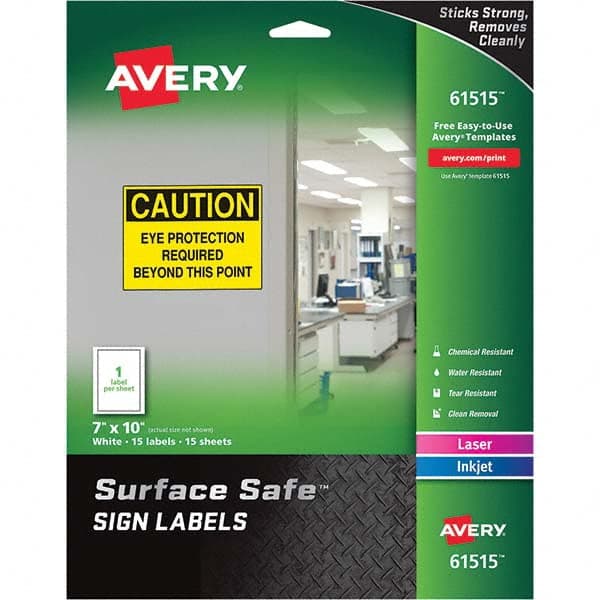 AVERY 61515 Label Maker Label: White, Polyester, 10" OAL, 15 per Roll 
