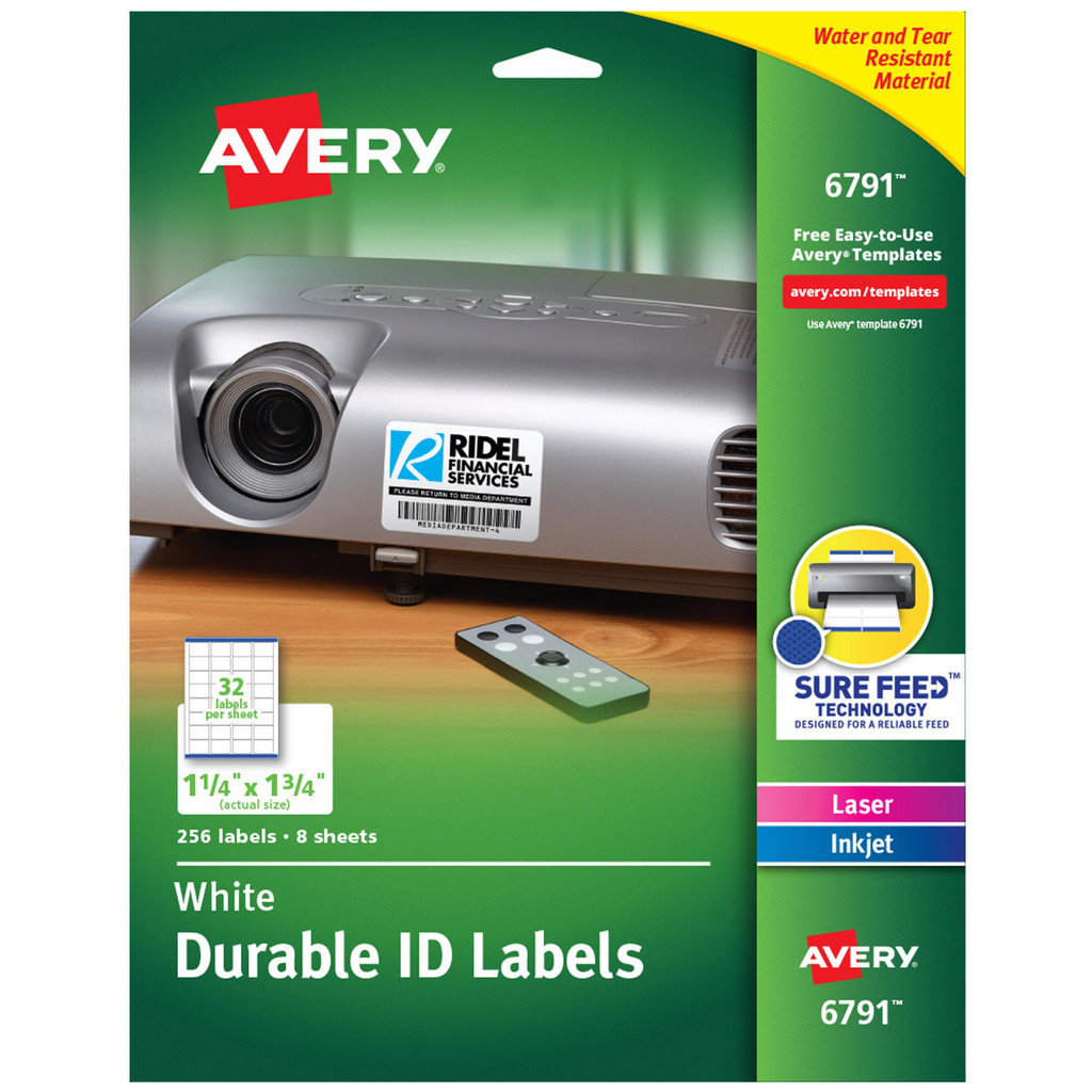AVERY Label Maker Label: White, Paper, 1-3/4" OAL, 1-1/4" OAW, 256 per Roll - Use w/ Laser/Inkjet Printers | 5-Pack | 5-Pack | Part #06791