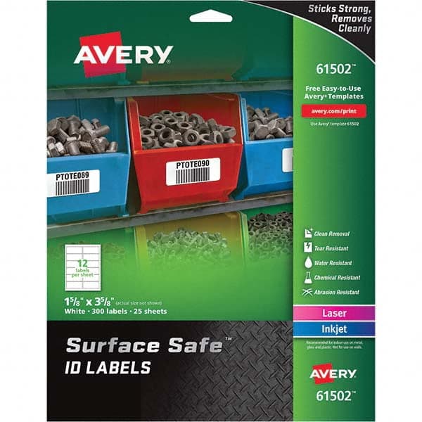 AVERY 61502 Label Maker Label: White, Polyester, 3-5/8" OAL, 300 per Roll 