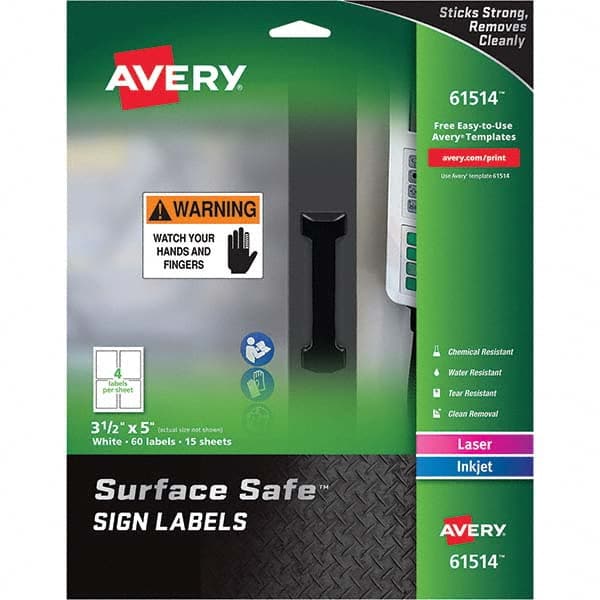 AVERY 61514 Label Maker Label: White, Polyester, 5" OAL, 60 per Roll 