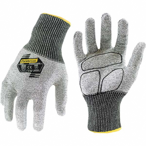 Cut-Resistant Gloves: ironClad KKC4, ANSI Cut A4, ANSI Puncture 0, ANSI Abrasion 0, Size X-Large - HPPE: Gray, Padded Palm Grip, Pair