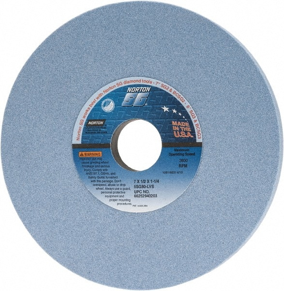 Norton 66252940203 Surface Grinding Wheel: 7" Dia, 1/2" Thick, 1-1/4" Hole, 80 Grit, L Hardness Image