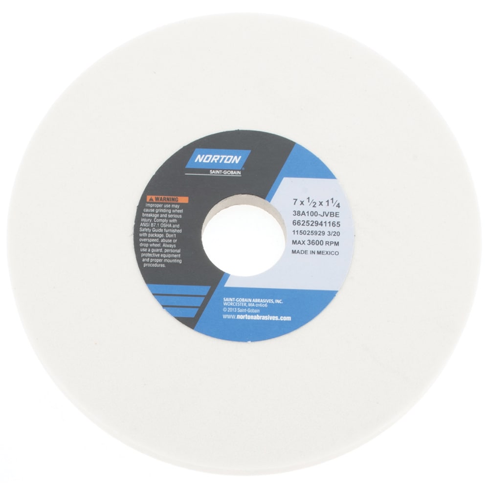 Norton 66252941165 Surface Grinding Wheel: 7" Dia, 1/2" Thick, 1-1/4" Hole, 100 Grit, J Hardness Image