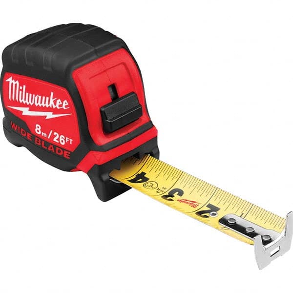 Milwaukee Tool 48-22-0226 Tape Measure: 26 Long, 1-5/16" Width, Black & Yellow Blade 
