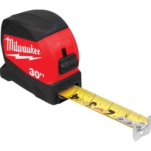 Milwaukee Tool 48-22-0430 Tape Measure: 30 Long, 1-3/16" Width, Black & Yellow Blade 