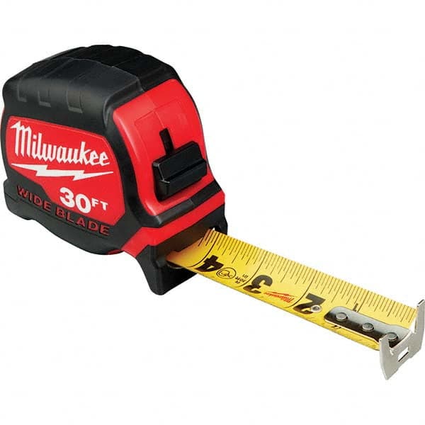 Milwaukee Tool 48-22-0230 Tape Measure: 30 Long, 1-5/16" Width, Black & Yellow Blade 