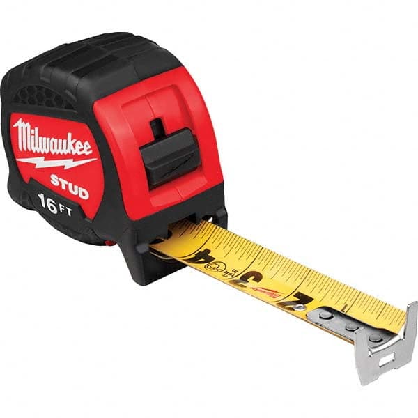 Milwaukee Tool 48-22-9716 Tape Measure: 16 Long, 1-5/16" Width, Black & Yellow Blade 