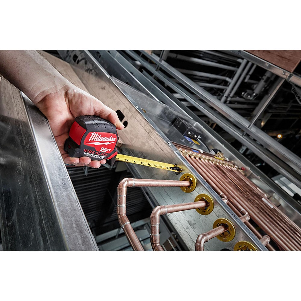 Milwaukee Tool | Milwaukee Tape Measure: 25' Long, 1 Width, Black & Yellow Blade - 1/16 Graduation, inch Graduation, Black & Red Case | Part